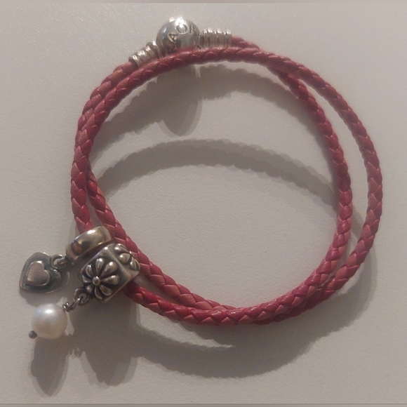 Pandora Pink Braided Bracelet with 2 Silver Charms - Picture 1 of 8